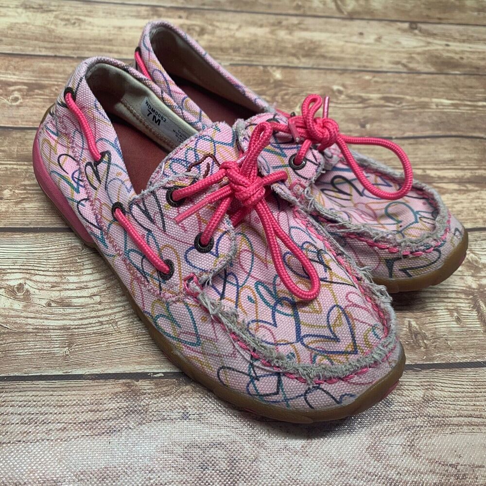 WDM0082 Twisted X Women's Pink Hearts Driving‎ Moc Casual Shoe Size 7M